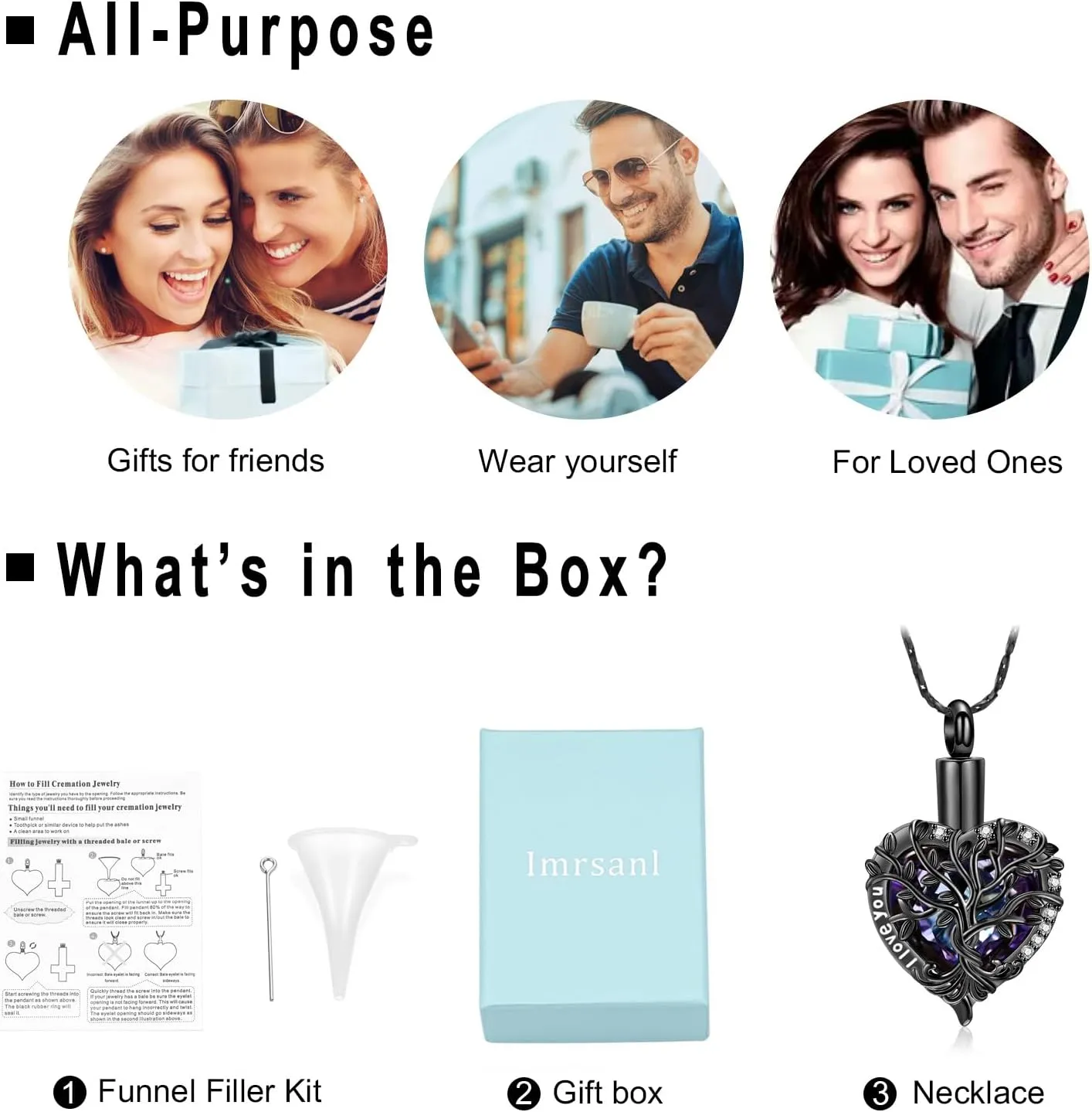 Imrsanl Crystal Heart Urn Necklace for Ashes Tree of Life Cremation Jewelry for Women Men Memorial Pendant Loved Ones Funeral Keepsake