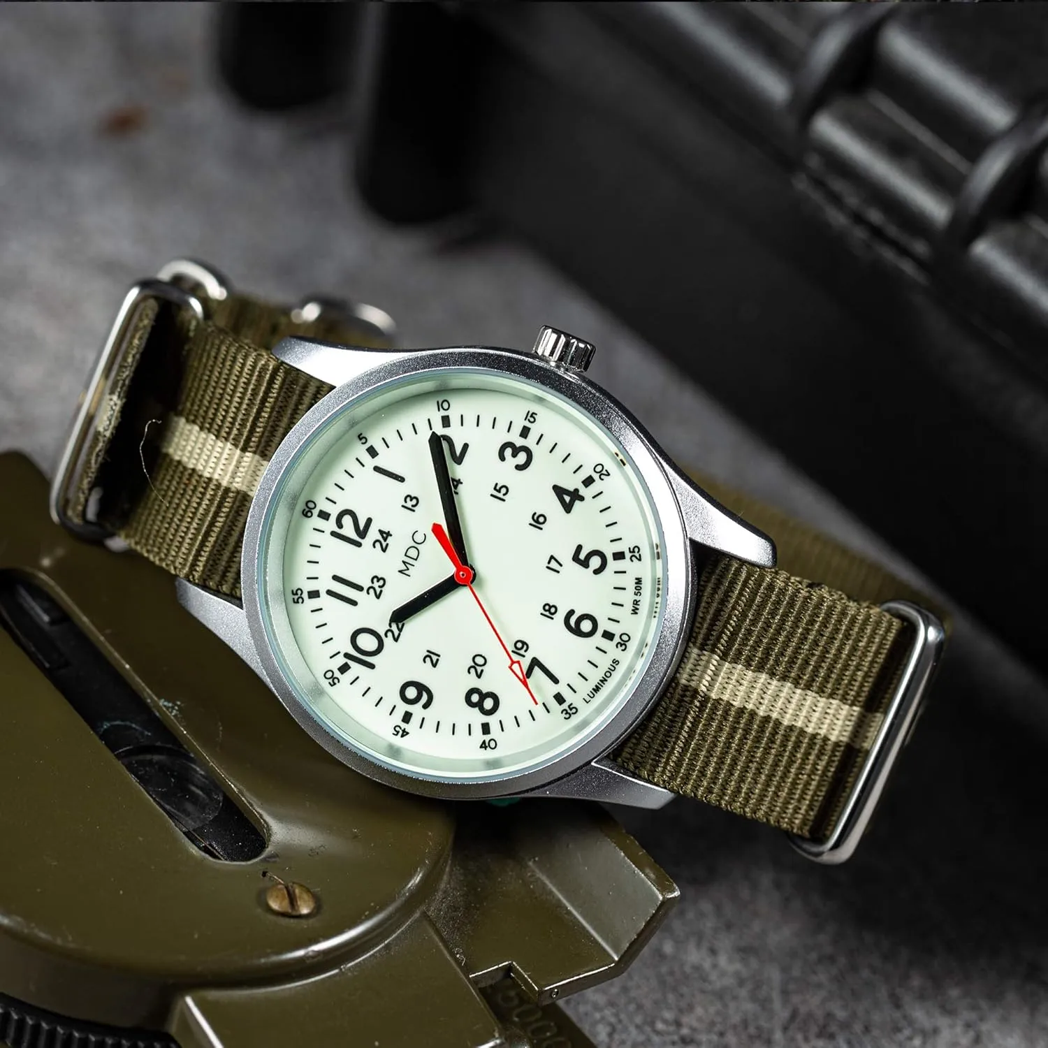 Infantry MDC Glow in The Dark Watches for Men, 12/24 Hour Military Time Watch Waterproof, Field Outdoor Sport Mens Wristwatch with Slip-Thru Nylon Band