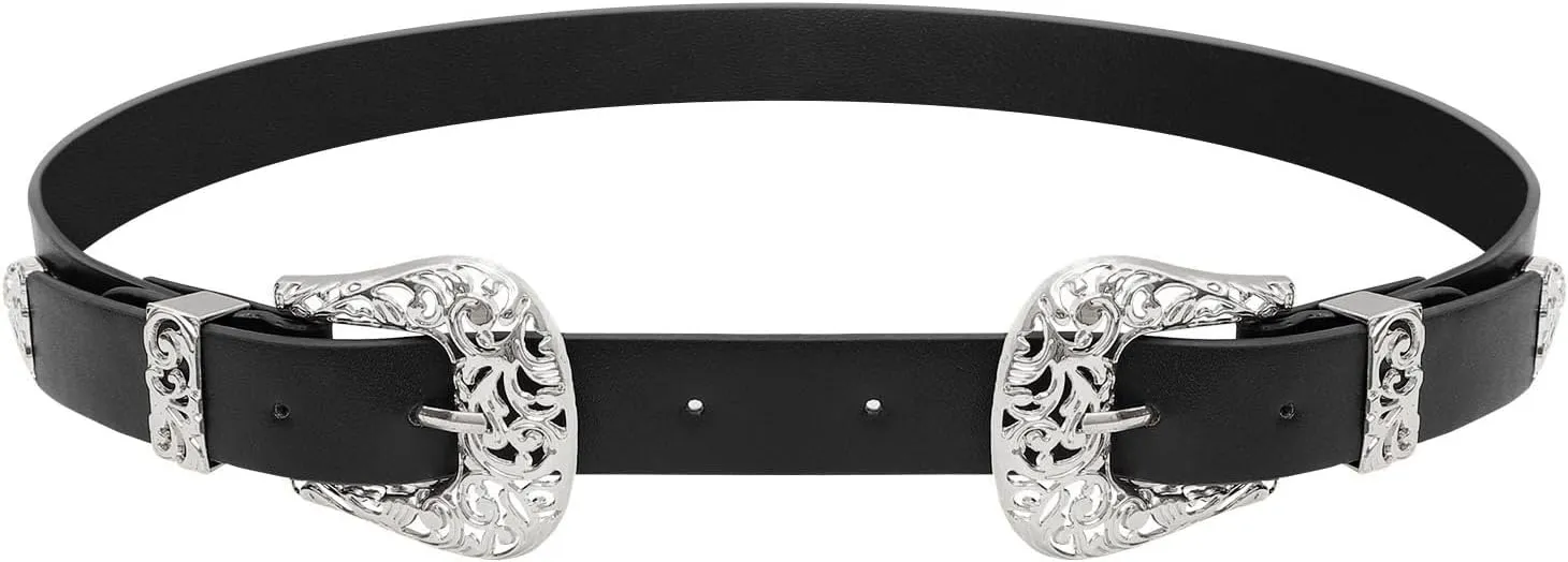 JASGOOD Women Leather Belts Ladies Vintage Western Design Black Waist Belt for Pants Dresses