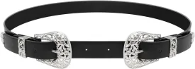 JASGOOD Women Leather Belts Ladies Vintage Western Design Black Waist Belt for Pants Dresses