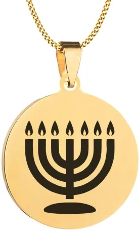 Jerusalem Menorah Symbol Stainless Steel Seven Brances Pendant Necklace
