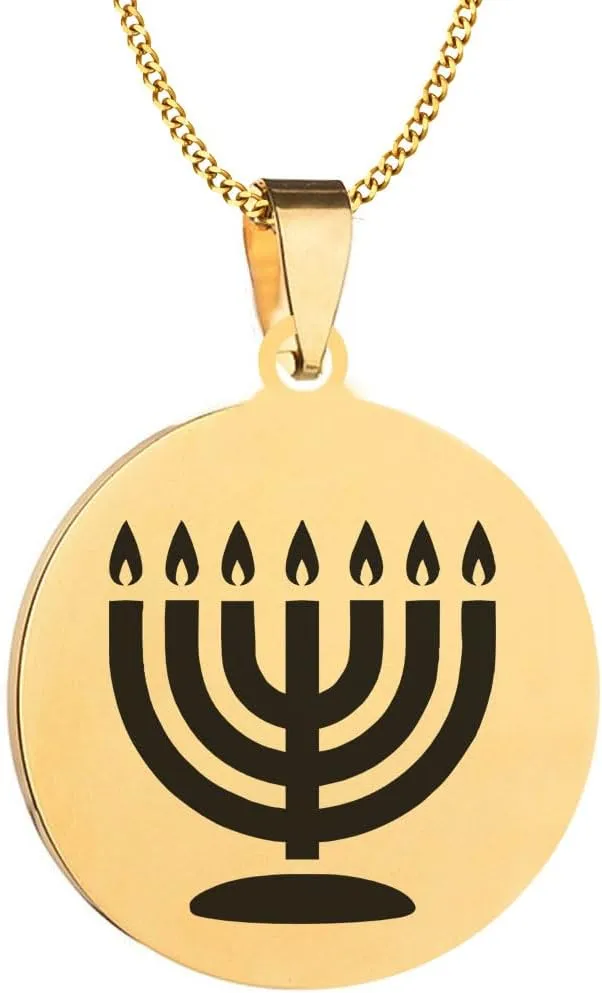 Jerusalem Menorah Symbol Stainless Steel Seven Brances Pendant Necklace