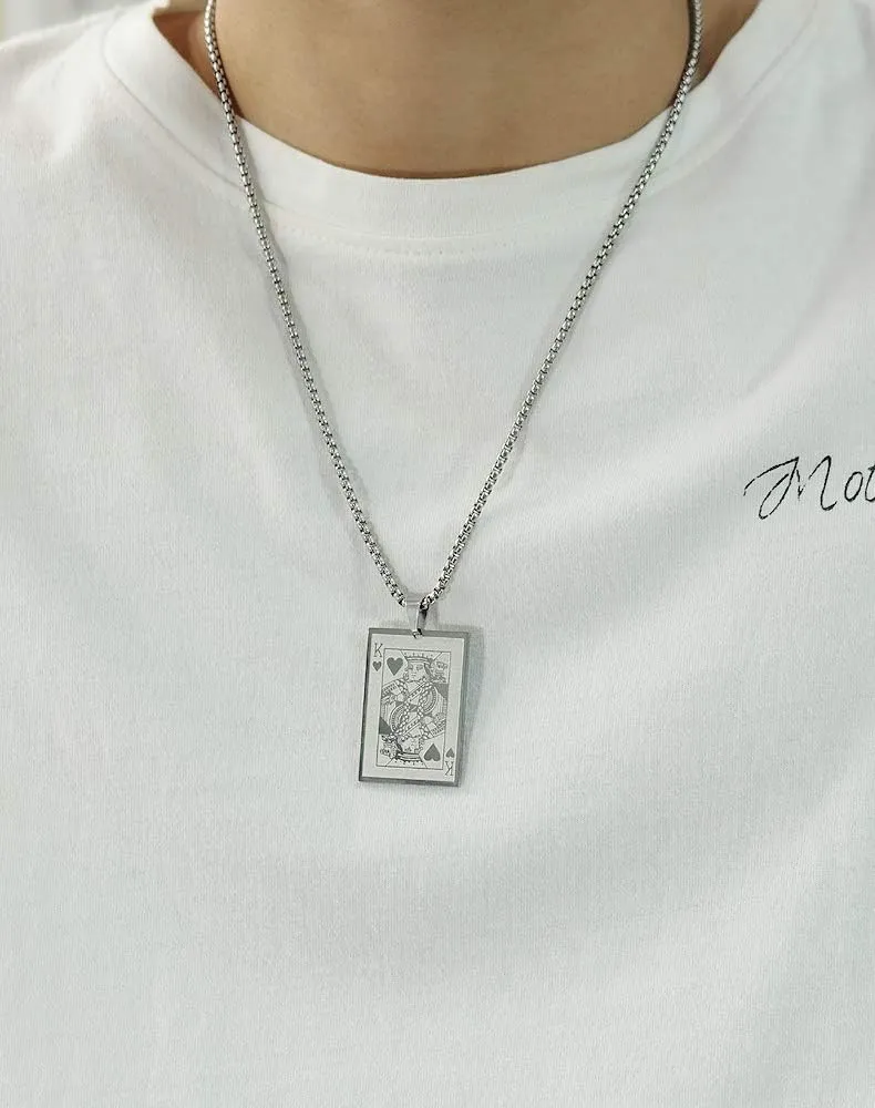 jonline24h Stainless Steel Hearts Card Poker Pendant Mens Womens Necklace 24 inch Chain