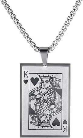 jonline24h Stainless Steel Hearts Card Poker Pendant Mens Womens Necklace 24 inch Chain