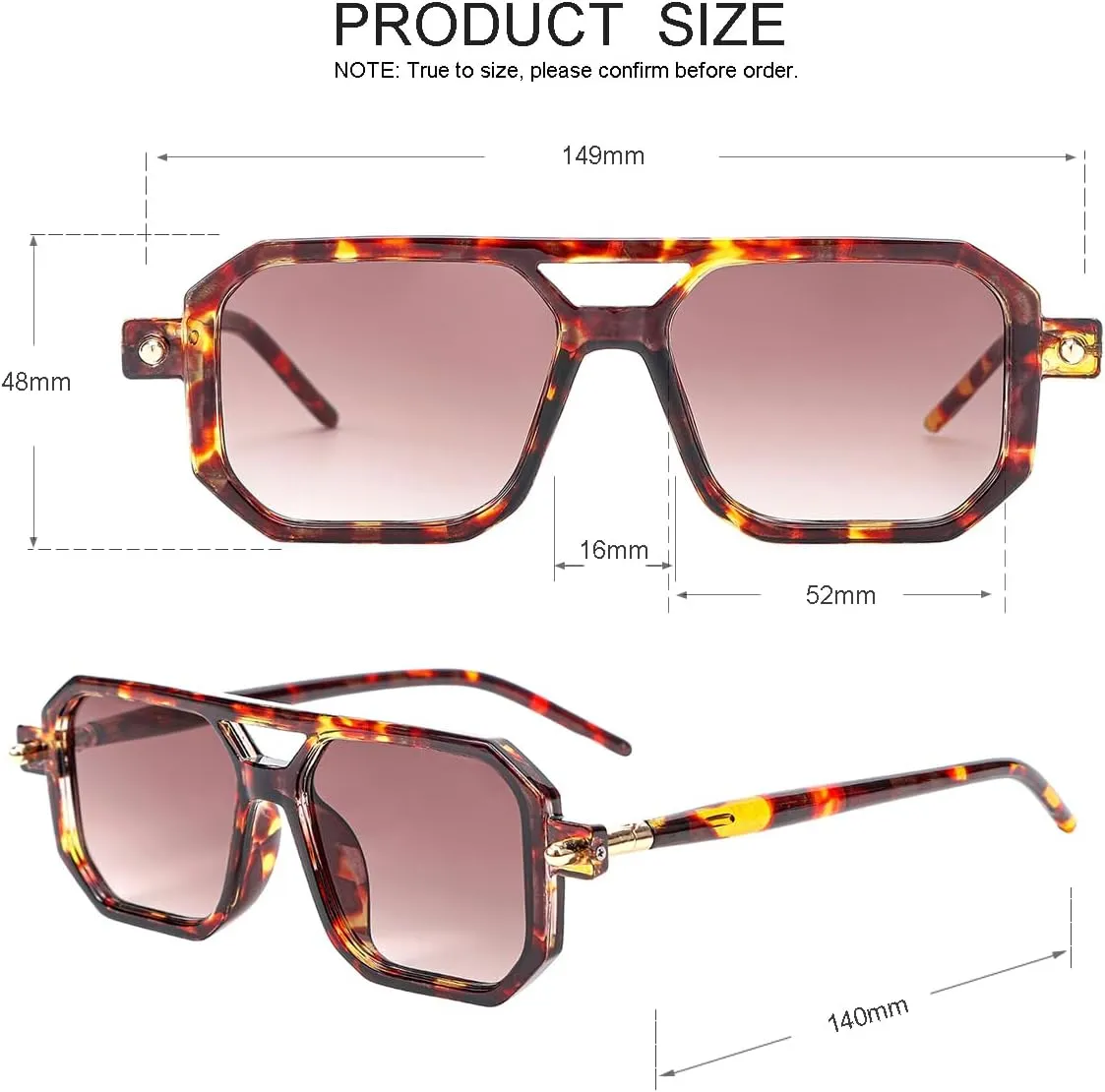 JOVAKIT Retro Aviator Sunglasses for Women Men Fashion Rectangle Sun Glasses Luxury Round Temples Designer UV400 Protection
