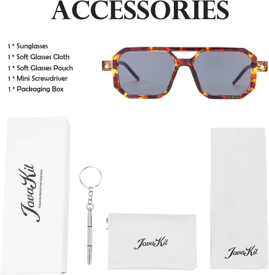 JOVAKIT Retro Aviator Sunglasses for Women Men Fashion Rectangle Sun Glasses Luxury Round Temples Designer UV400 Protection