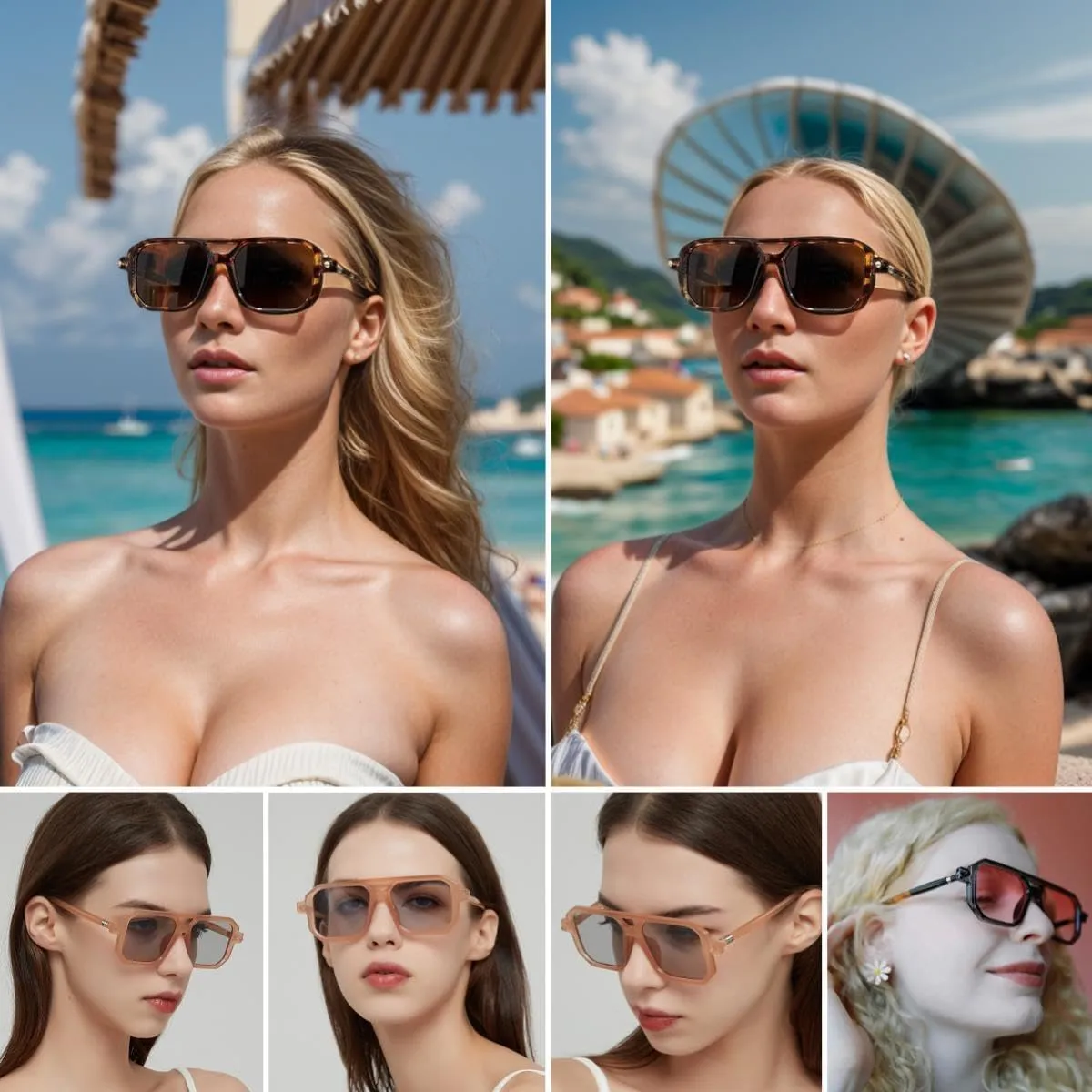 JOVAKIT Retro Aviator Sunglasses for Women Men Fashion Rectangle Sun Glasses Luxury Round Temples Designer UV400 Protection