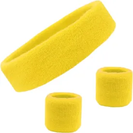 Kenz Laurenz Sweatband Set Cotton Sports Headband Terry Cloth Wristband Moisture Wicking Sweat Absorbing Head Band Athletic Exercise Basketball Wrist Sweatbands and Headbands