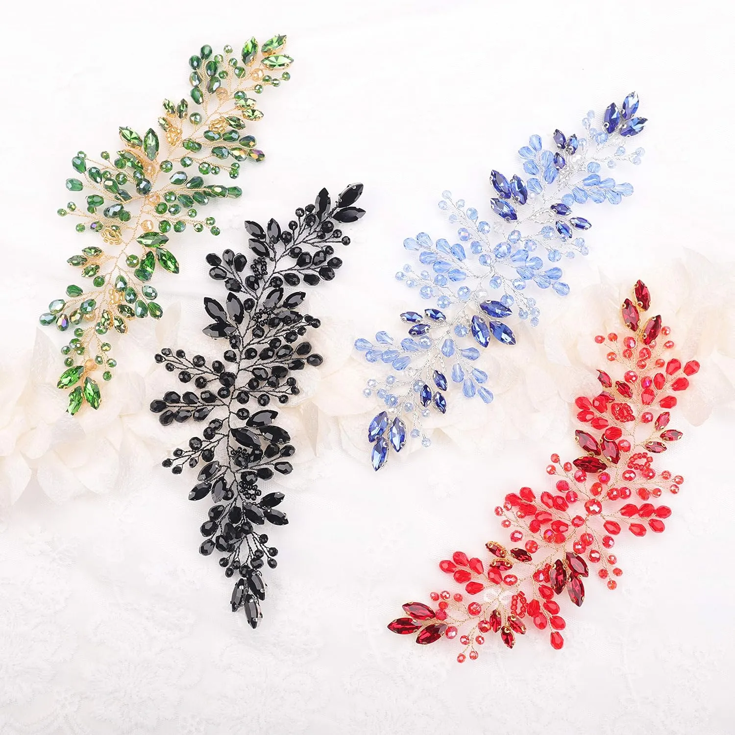 Kercisbeauty Bride Hair Accessories Red Crystal Hair Vine Gold Headband Evening Party Prom Women Hair Piece Vintage Wedding (Red)