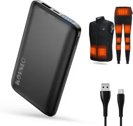 KOVNLO Battery Pack for Heated Vest, 5V 2A 10000mAh USB Power Bank with USB-C Charging Cable