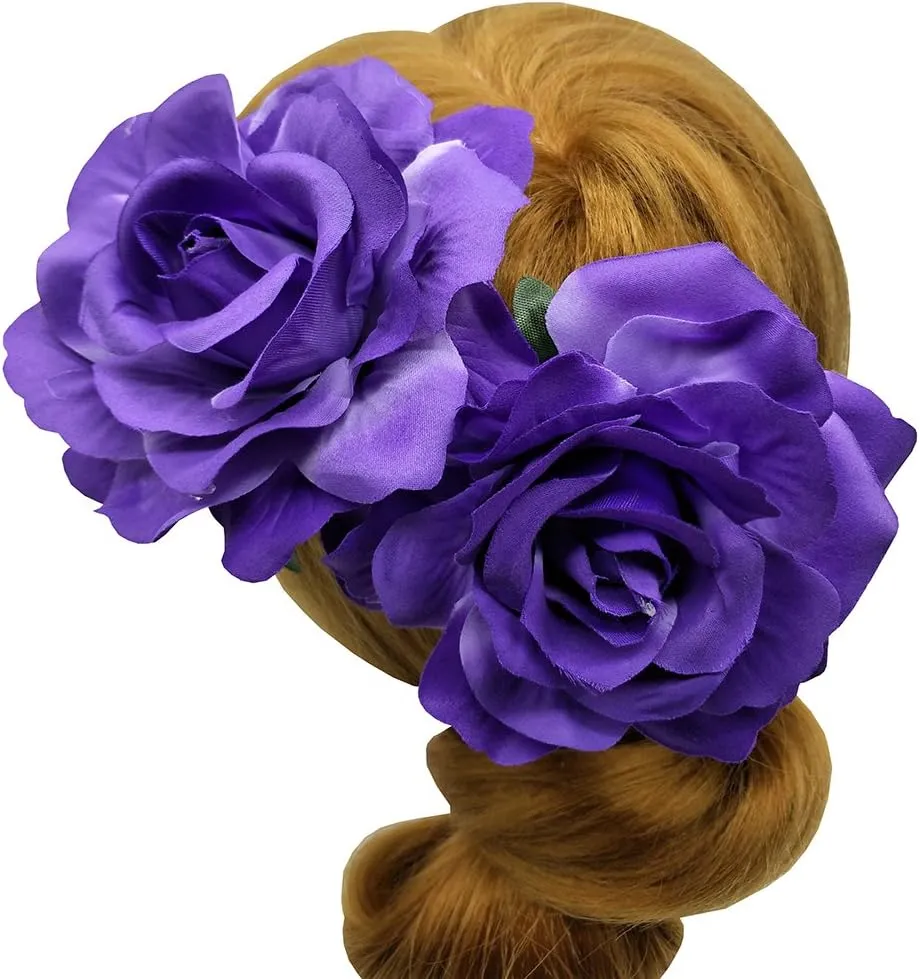 La Homein Sanrich 4pcs/Pack Fabric Rose Hair Flowers Clips Mexican Hair Flowers Hairpin Brooch Headpieces