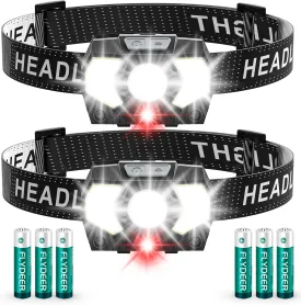 LED Headlamp Battery Powered, Headlight COB 2pcs 1500 Lumens, AAA Batteries Included, 7 Light Modes with Red Light, Headlamps IPX5 Waterproof Suitable for Camping, Jogging and Hiking