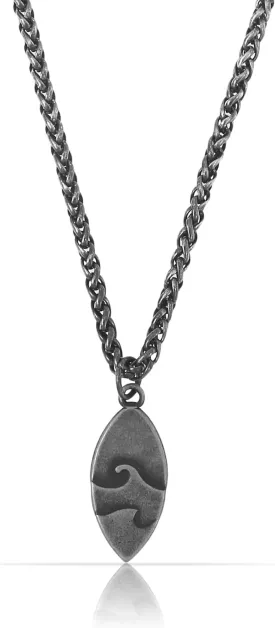 Made by Nami Surfboard Necklace with Black Stainless Steel Wave Pendant Surf Necklace for Men