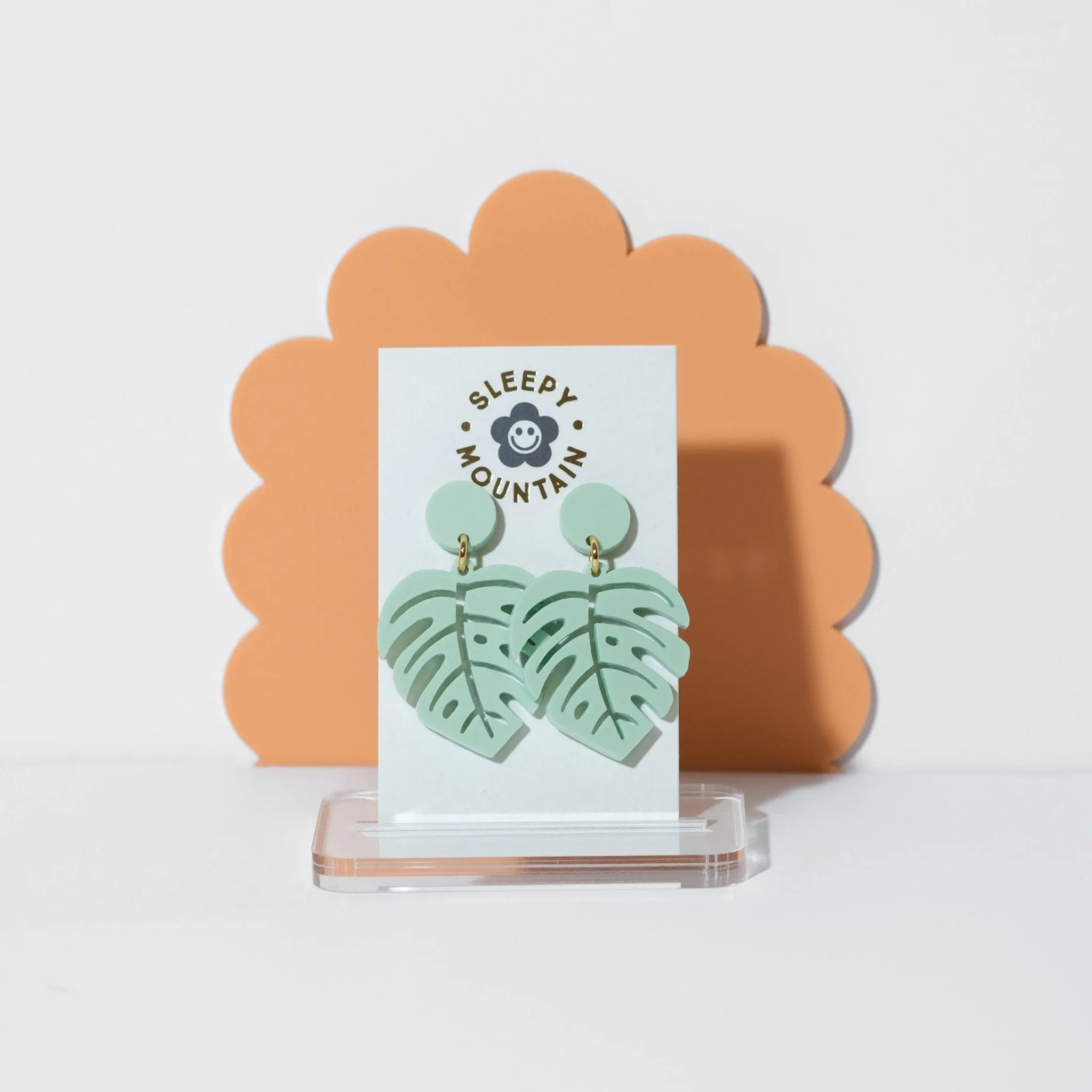 Monstera Leaf Dangle Earrings - Pastel Green