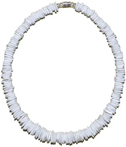 Native Treasure Mens and Womens Tropical Summer Beach Surfer Necklace From the Philippines, White Ark Shells, Mens Beach Necklace