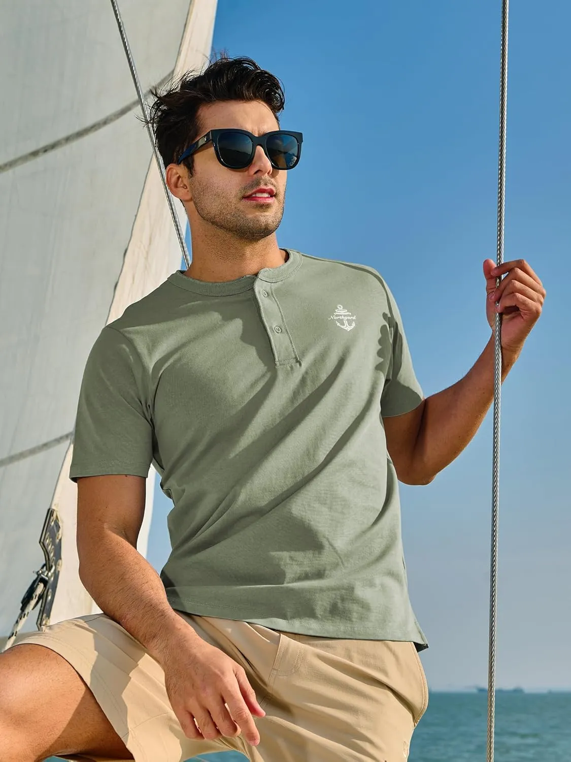 NORTHYARD Men's Henley Shirts Casual Short Sleeve Heavy Cotton T-Shirts Solid Basic Summer Tee Tops