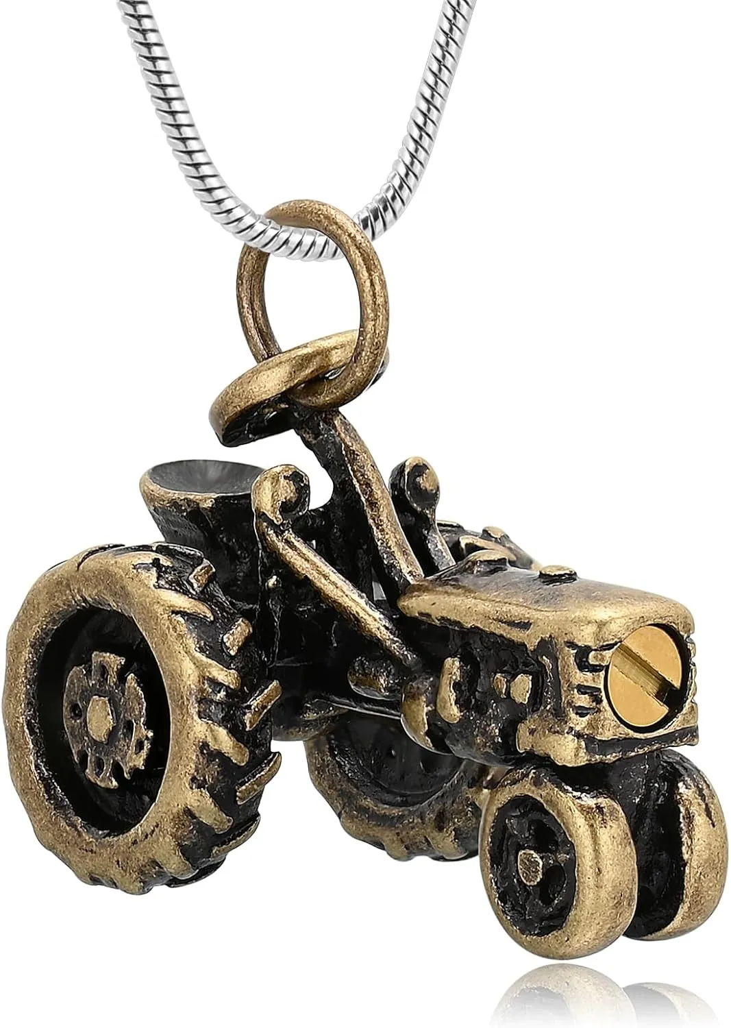 Oinsi Men Keepsake Jewelry Stainless Steel Farm Tractor Cremation Necklace For Ashes For Dad Memorial Urn Necklace Pendant