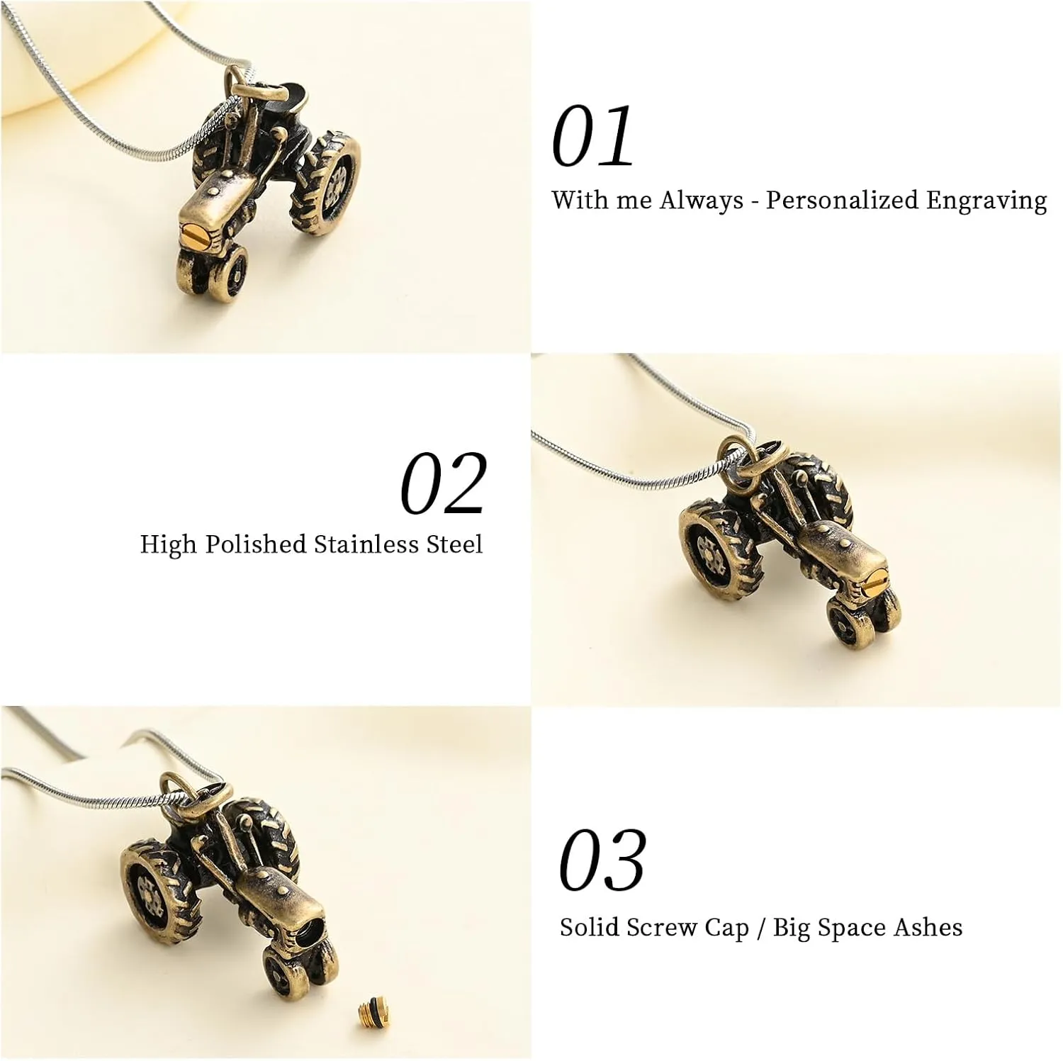 Oinsi Men Keepsake Jewelry Stainless Steel Farm Tractor Cremation Necklace For Ashes For Dad Memorial Urn Necklace Pendant