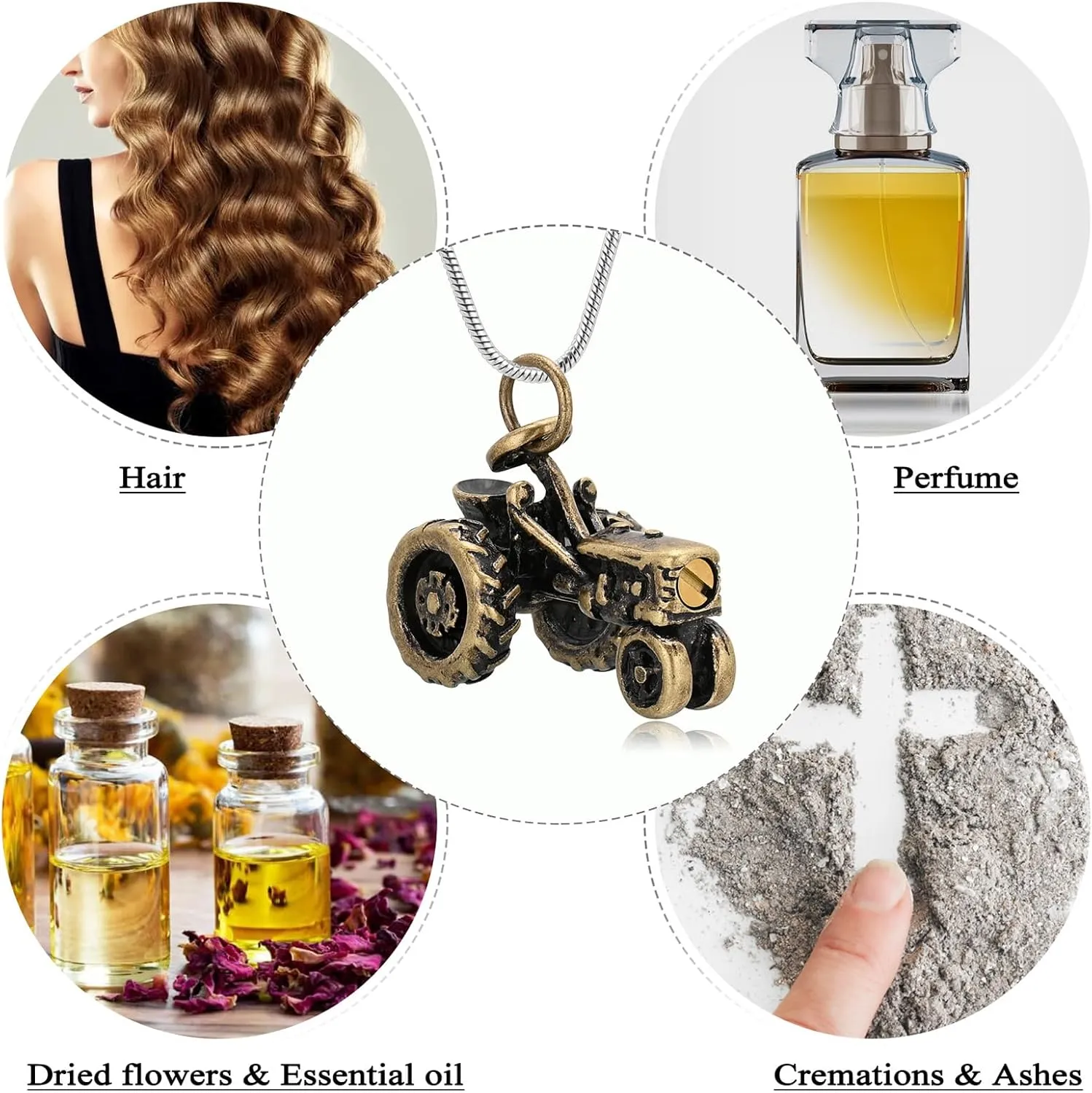 Oinsi Men Keepsake Jewelry Stainless Steel Farm Tractor Cremation Necklace For Ashes For Dad Memorial Urn Necklace Pendant