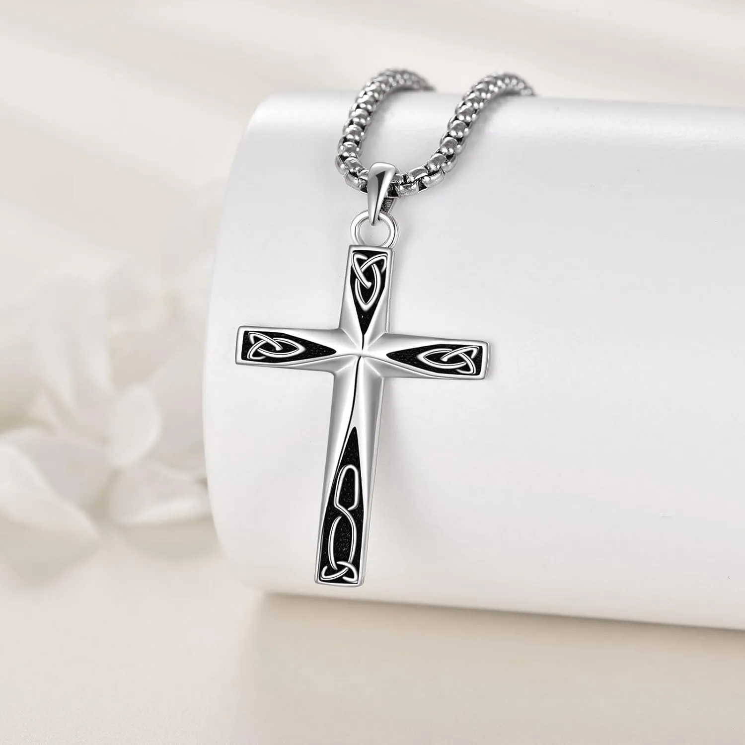 ONEFINITY Religious Cross Pendant Necklace Sterling Silver Origami Cross Pendant Gifts for Women Men Jewelry