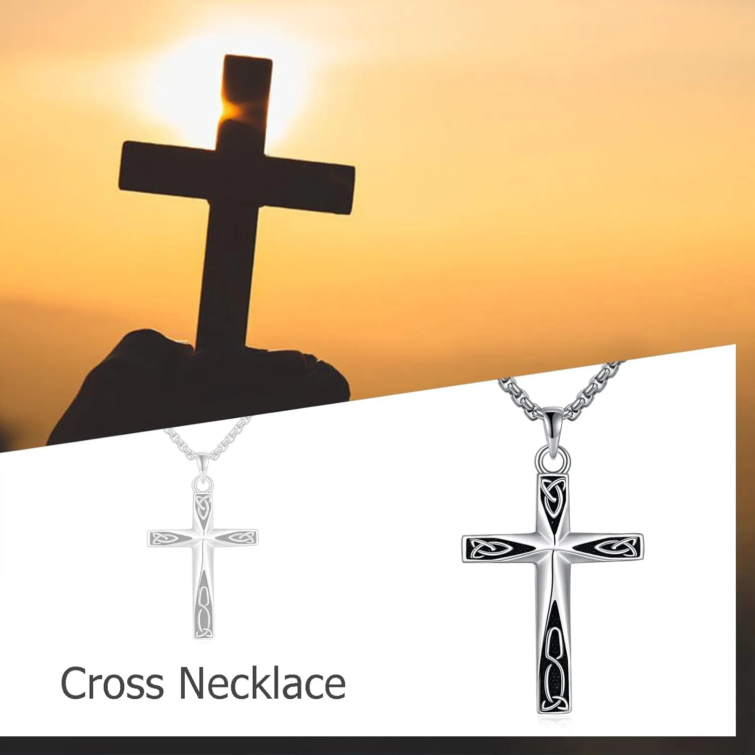 ONEFINITY Religious Cross Pendant Necklace Sterling Silver Origami Cross Pendant Gifts for Women Men Jewelry