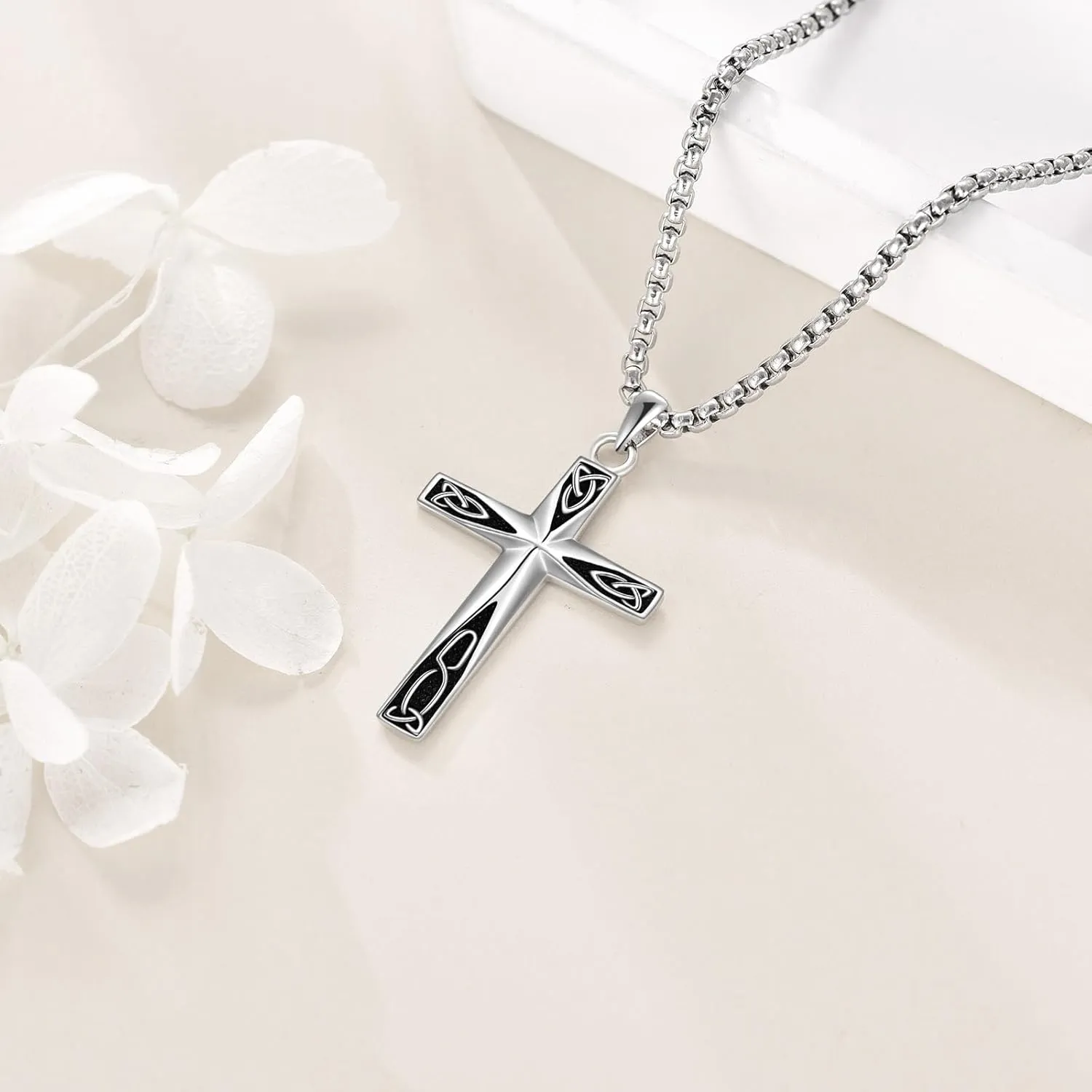 ONEFINITY Religious Cross Pendant Necklace Sterling Silver Origami Cross Pendant Gifts for Women Men Jewelry