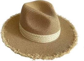 Panama Hat Sun Hats for Women Men, Wide Brim Straw Hat Summer Fedora Beach Cap UPF 50 