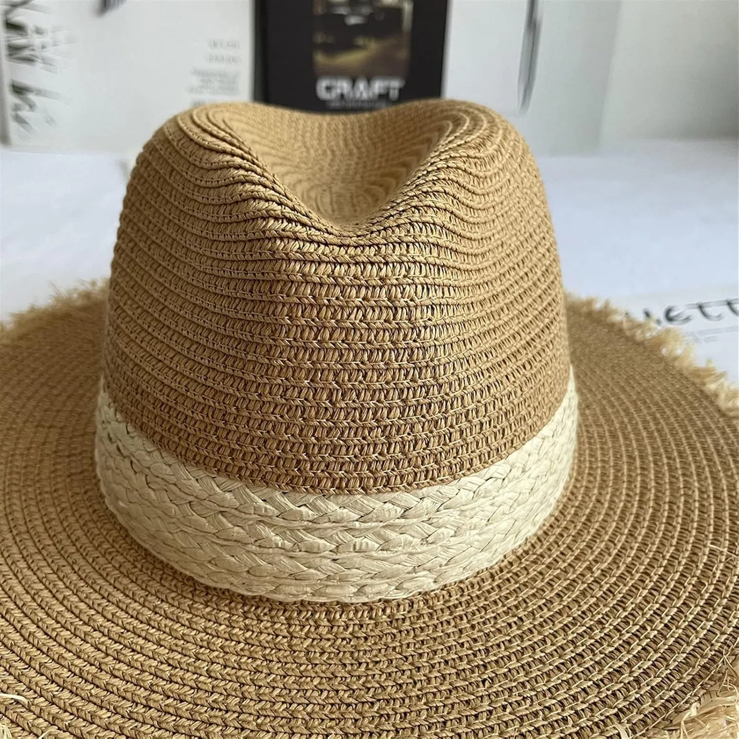 Panama Hat Sun Hats for Women Men, Wide Brim Straw Hat Summer Fedora Beach Cap UPF 50 