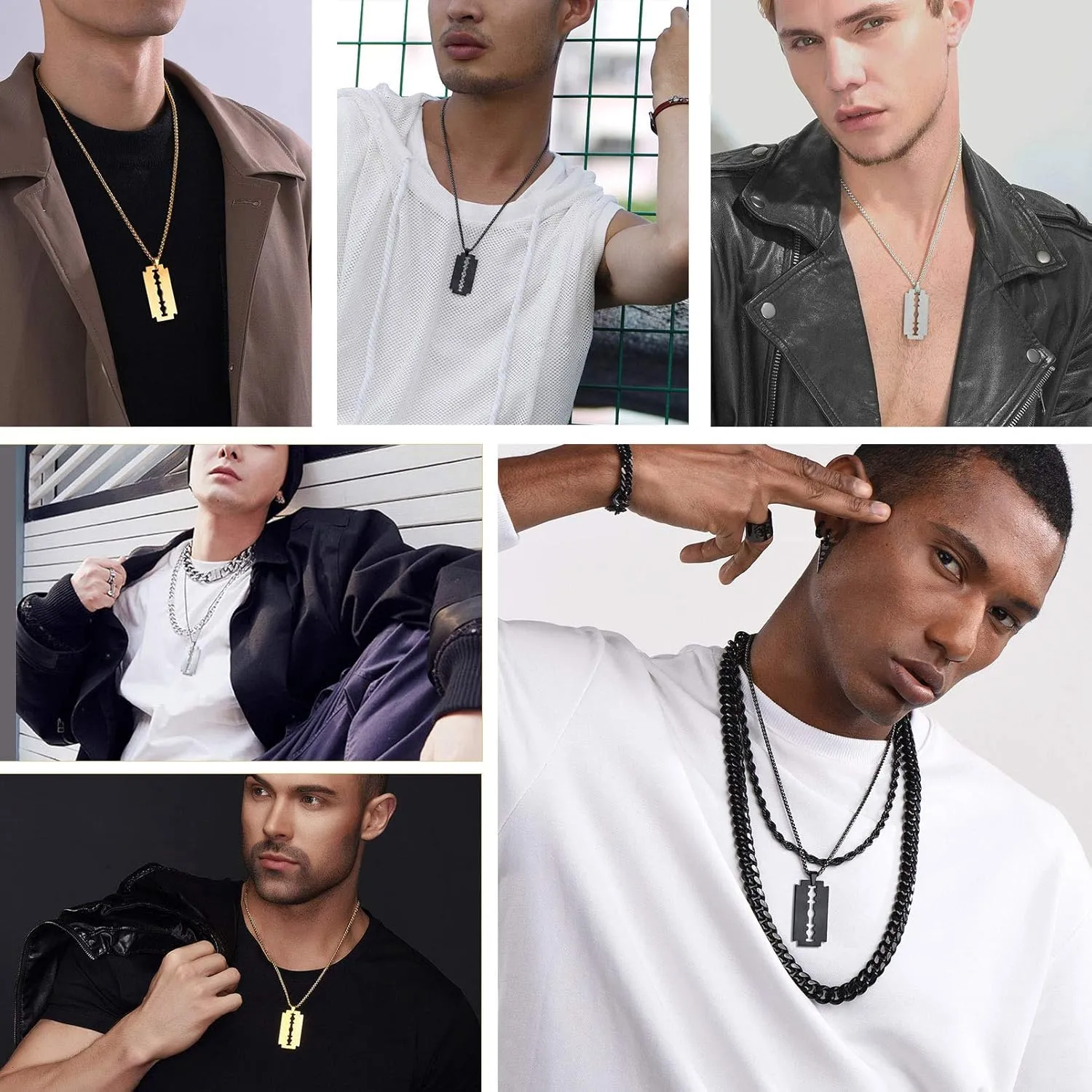 PROSTEEL Mens Stainless Steel Razor Blade Model Dog Tag Pendant Hip Hop Necklace, Punk Rock Jewelry, 22inch-24inch Adjustable, Come with Box