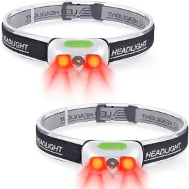 Rechargeable Headlamp 2 Pack, Ultra Bright 500 Lumen 5 Lighting Modes with Red Light, IPX4 Waterproof Adjustable Strap Head Lamp for Adult Emergency, Running, Camping, Cycling-White