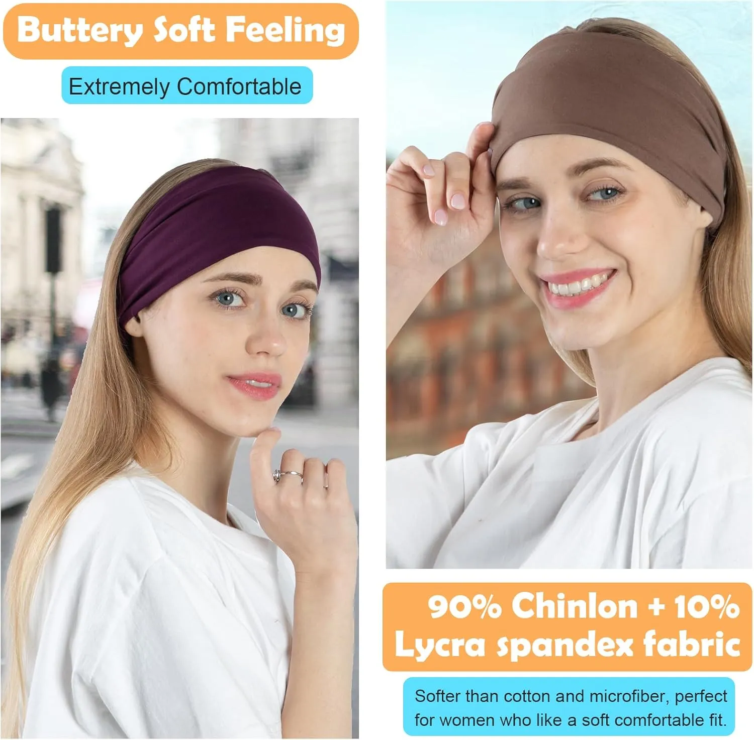 RITOPER Wide Headbands for Women Non Slip, Workout Yoga Running Womens Headband Boho Hair Bands for Women's Hair, Thick Sweat Head Bands Solid Head Wraps Bandana