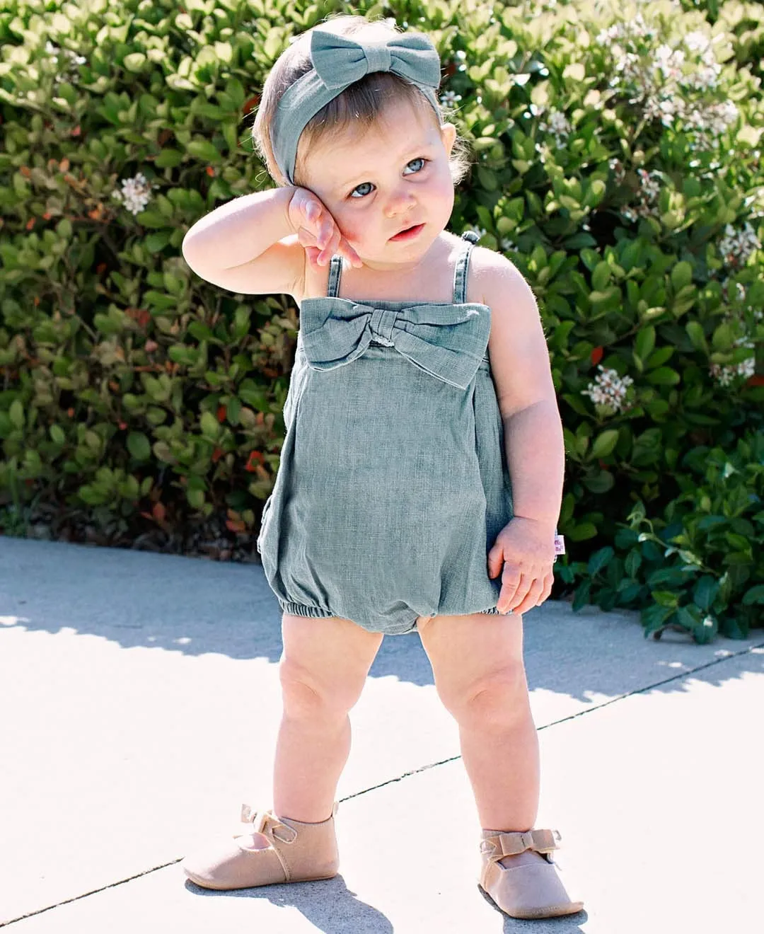 RuffleButts Baby/Toddler Girls Light Wash Denim Headband - 0-24m