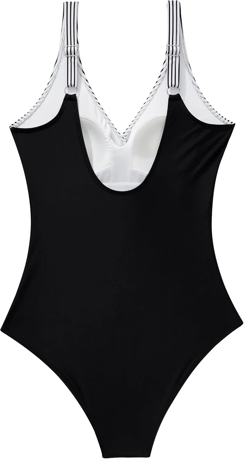 RXRXCOCO Womens One Piece Swimsuits Tummy Control Ruched Criss Cross Bathing Suits V Neck Slimming Swimwear