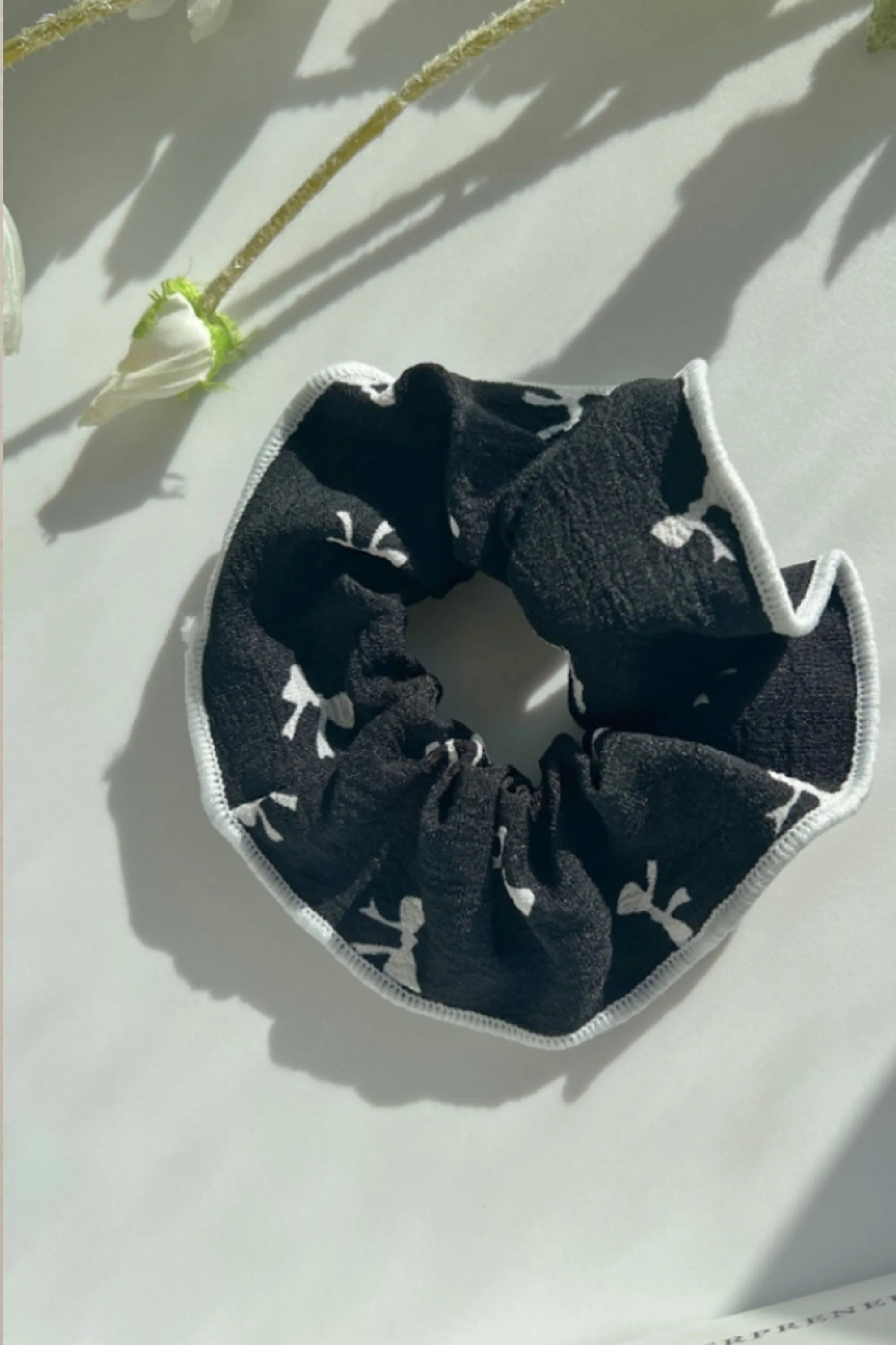 Soft Large Size Printed Ribbon Edge Piping Scunrch Hair Tie