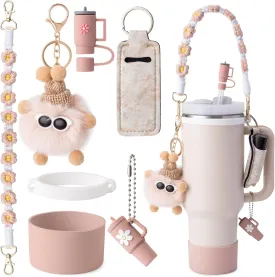 Stanley Cup Accessories Set - Water Bottle Handle Strap, Silicone Cup Boot, Lipstick Holder, Keychain Charms & Handle Charms, Straw Topper for 40oz/30oz