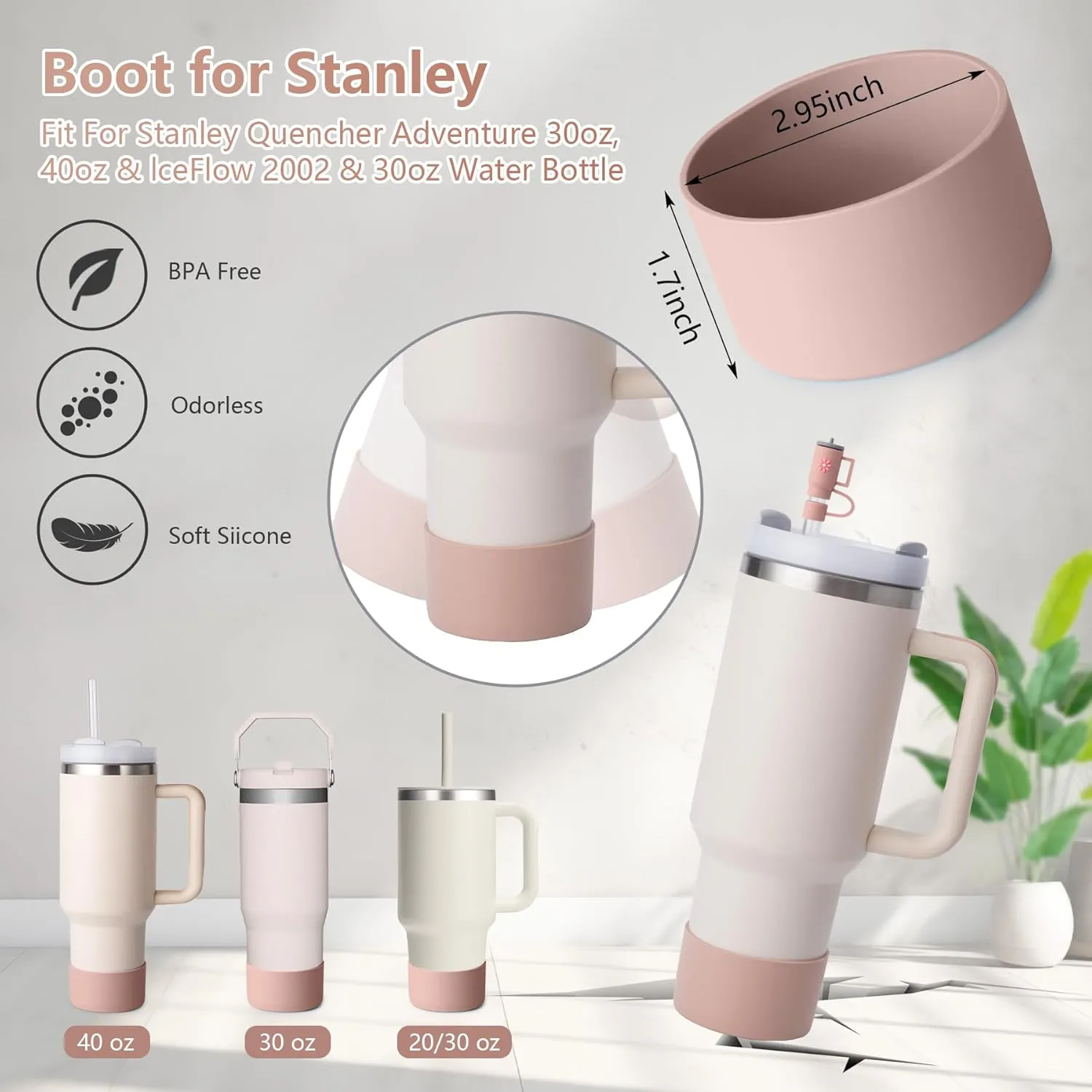 Stanley Cup Accessories Set - Water Bottle Handle Strap, Silicone Cup Boot, Lipstick Holder, Keychain Charms & Handle Charms, Straw Topper for 40oz/30oz