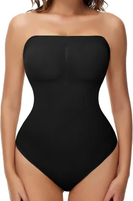 Strapless Shapewear Thong for Women Tummy Control Tube Top Bodysuits One Piece Leotard