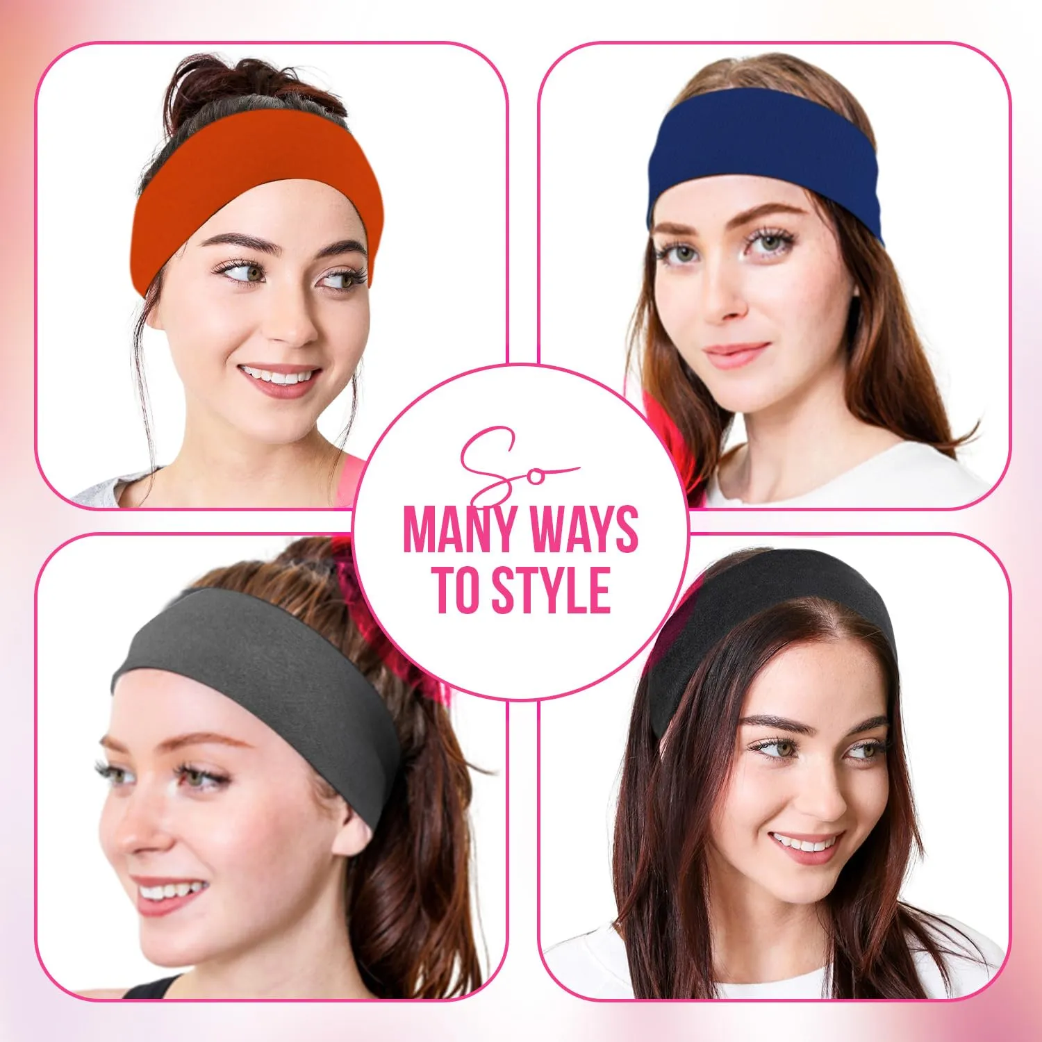 Styla Hair Headbands for Women Stretch Fashion Head Bands 10 Pack Non-Slip Head Wraps Great for Spa, Sports, Yoga, Pilates, Running, Gym Headband, Workouts (Dark)