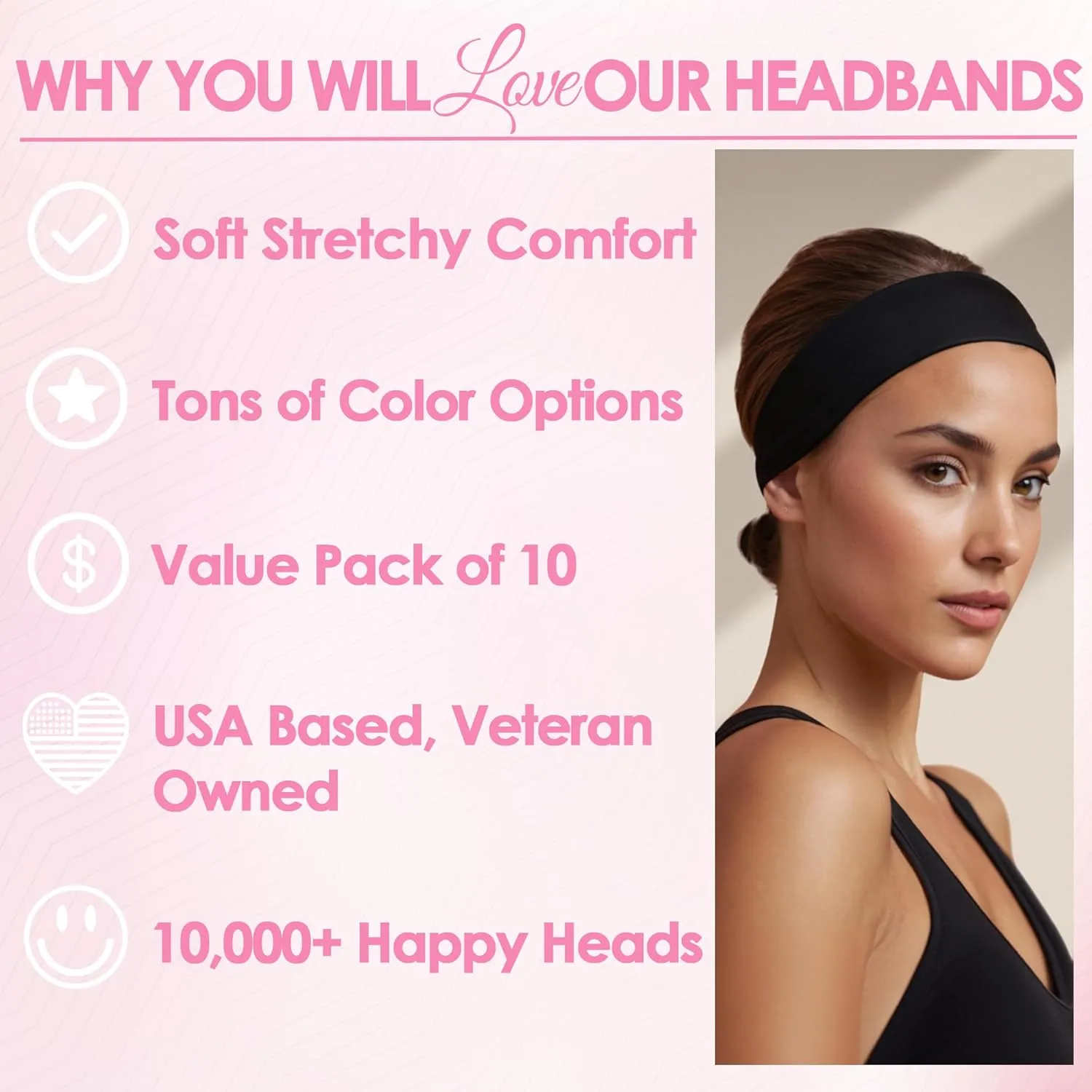 Styla Hair Headbands for Women Stretch Fashion Head Bands 10 Pack Non-Slip Head Wraps Great for Spa, Sports, Yoga, Pilates, Running, Gym Headband, Workouts (Dark)