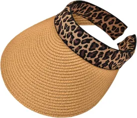 Sun Visor, Ladies Ponytail Wide Brim Straw Headband Visors, Summer Beach Travel Shade Hat with UV Protection for Women
