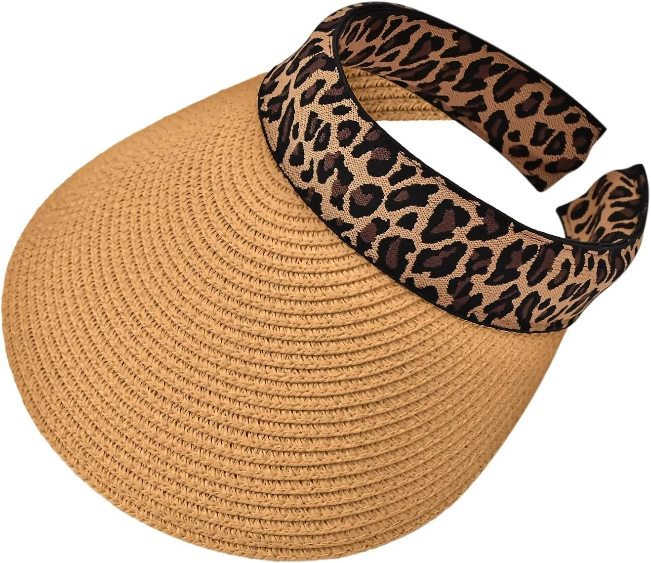 Sun Visor, Ladies Ponytail Wide Brim Straw Headband Visors, Summer Beach Travel Shade Hat with UV Protection for Women