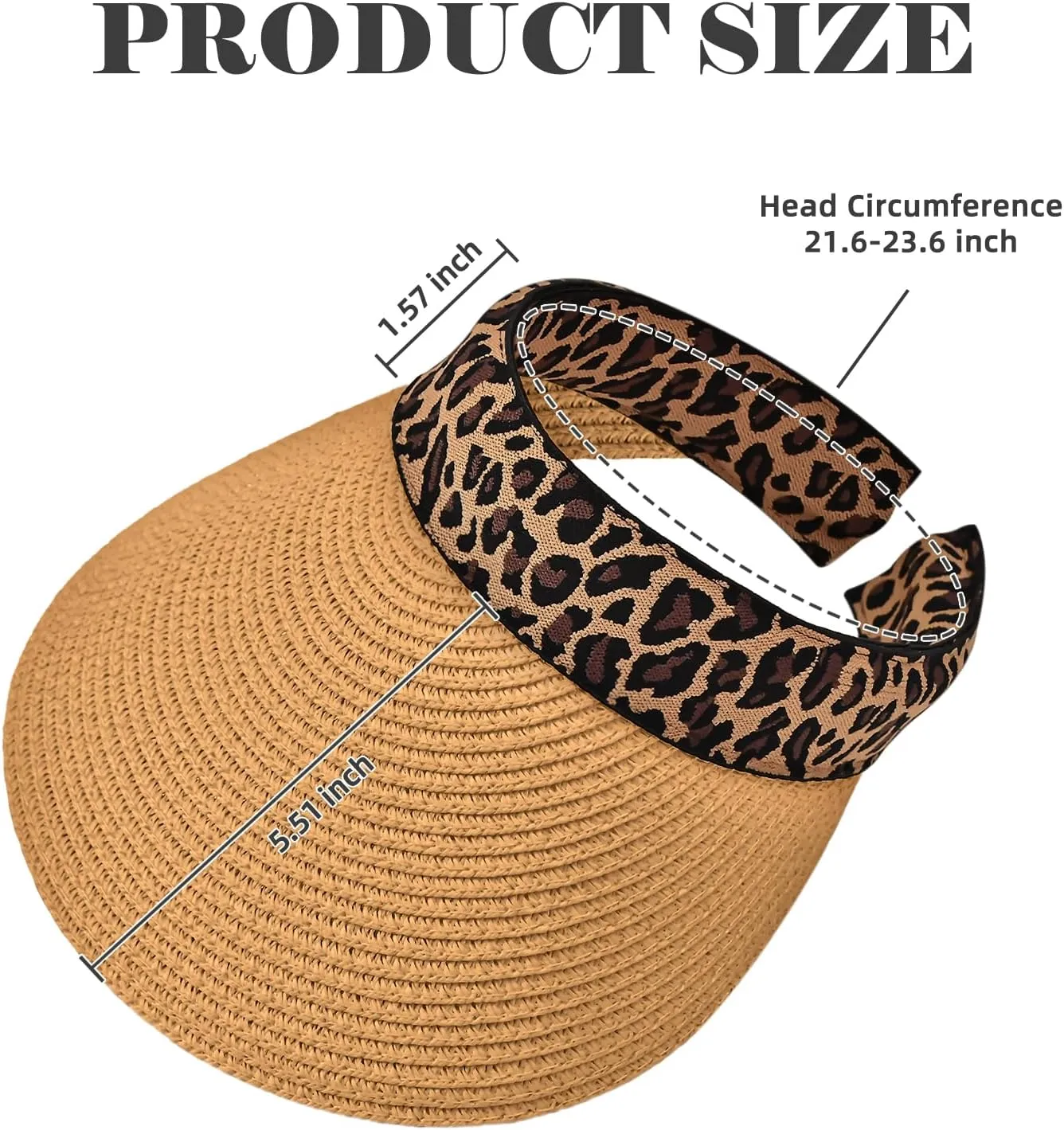 Sun Visor, Ladies Ponytail Wide Brim Straw Headband Visors, Summer Beach Travel Shade Hat with UV Protection for Women