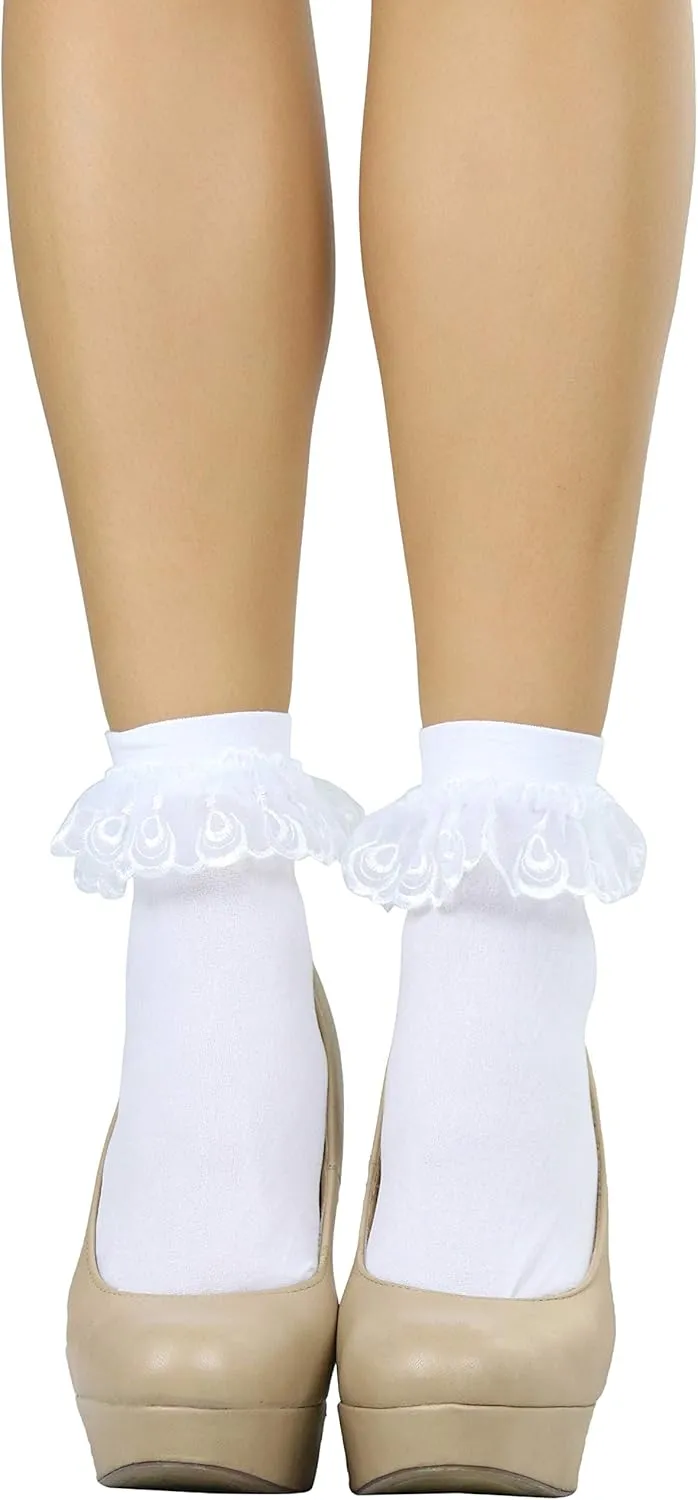 ToBeInStyle Women's Lace Ruffle Anklet Socks