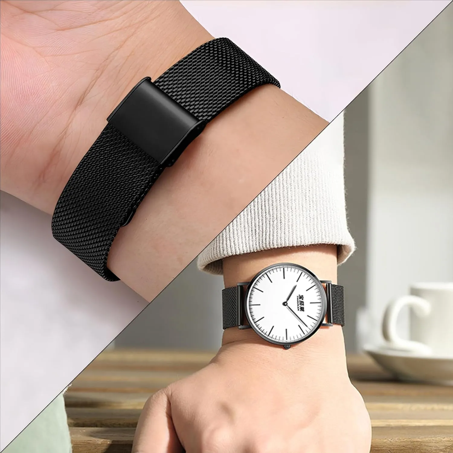 TStrap Mesh Watch Band Metal - Black Quick Release Watch Bands for Men Women - Stainless Steel Smart Watches Strap Bracelet Replacement - 10mm 12mm 14mm 16mm 18mm 20mm 22mm