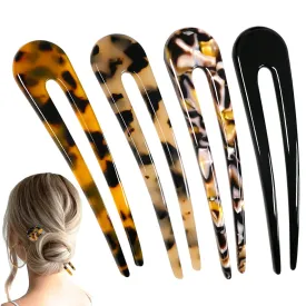 U Shaped Hair Pins French Hairpin Vintage Forks Sticks Bobby Pin Kit for Updo Bun Women Girls Hairstyle Hair Accessories 4 Pieces (Black)