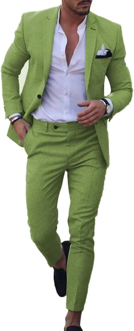 UNINUKOO Mens 2 Piece Suit Linen Summer Top Blazer Pants Sets Beach Wedding Wear Vacation Prom Suits for Men