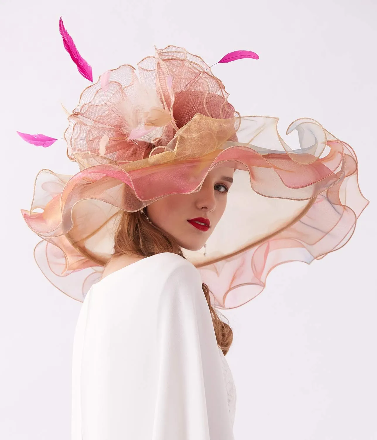 Women Hats Headband Hairpin Organza Fascinator Church Hat Floral Tea Party Wedding Hat