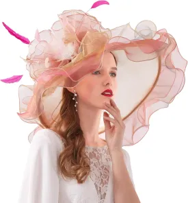 Women Hats Headband Hairpin Organza Fascinator Church Hat Floral Tea Party Wedding Hat