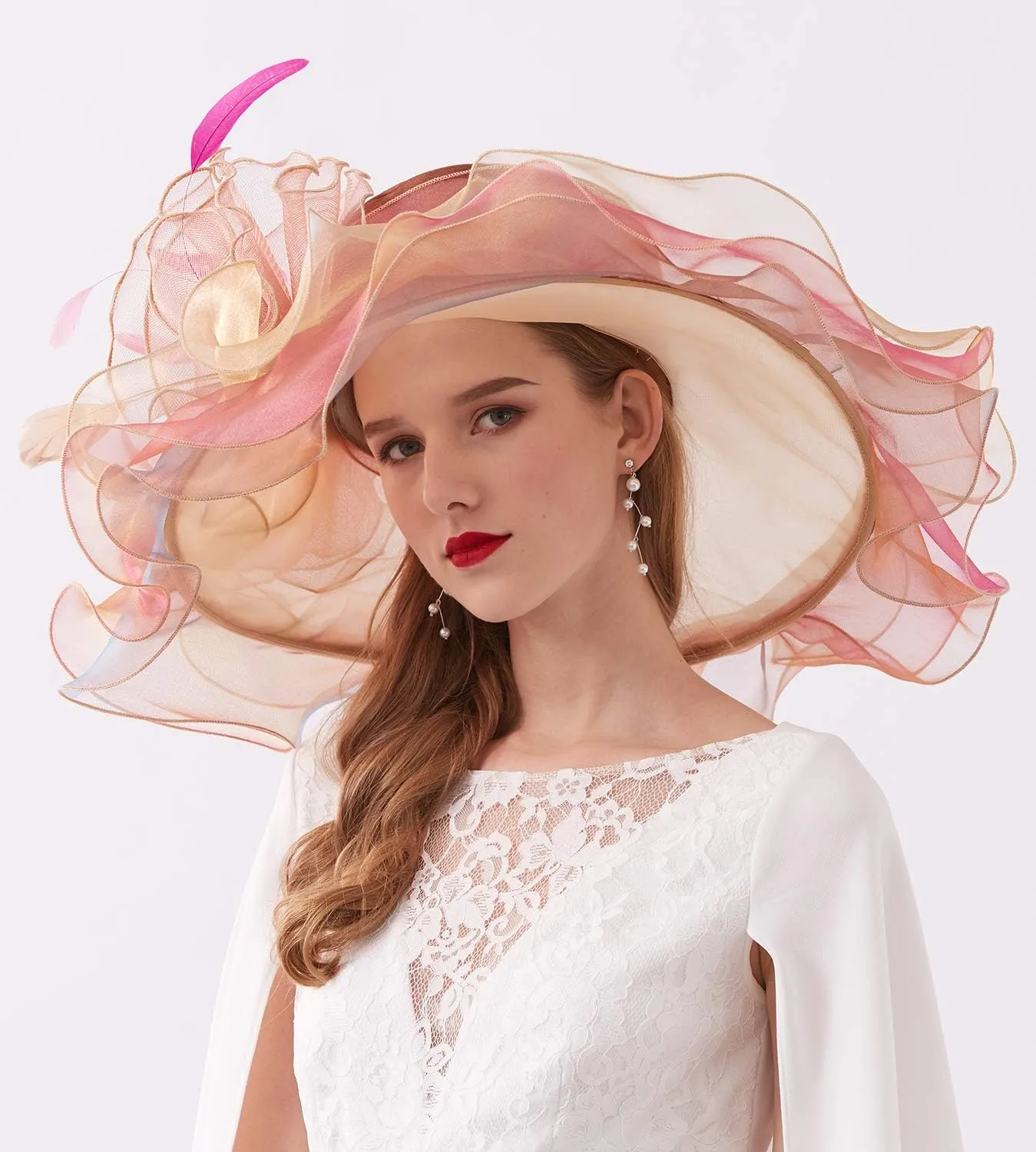 Women Hats Headband Hairpin Organza Fascinator Church Hat Floral Tea Party Wedding Hat