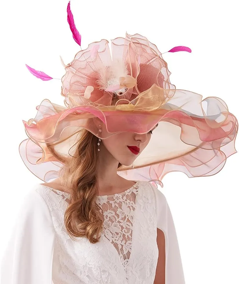 Women Hats Headband Hairpin Organza Fascinator Church Hat Floral Tea Party Wedding Hat